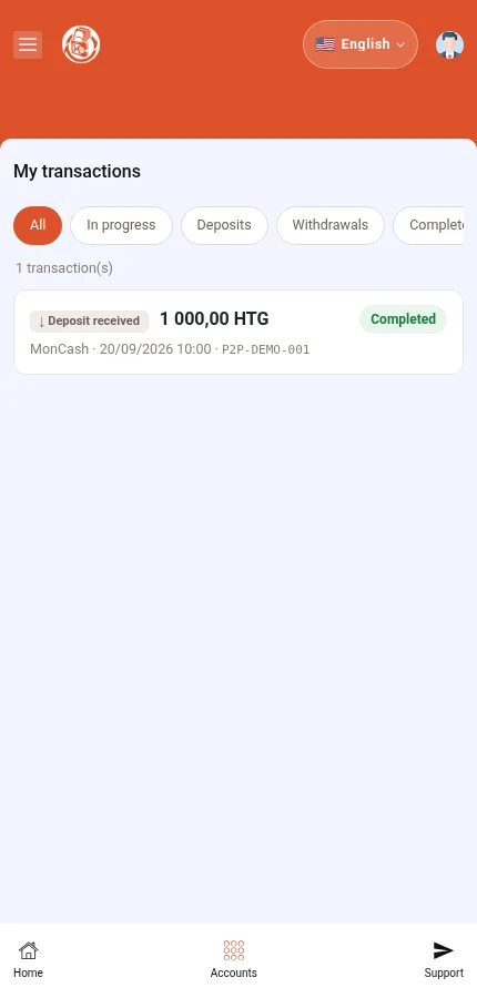 This example shows a completed deposit. Controls for a pending operation differ.