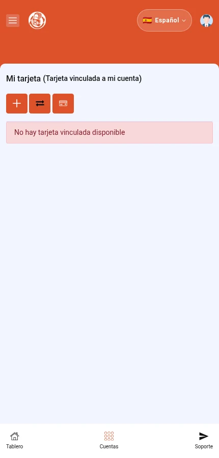 Identifique: ⁨« No hay tarjeta vinculada disponible »⁩. No hay tarjeta vinculada. « + » abre el formulario de adición; no crea una tarjeta por sí solo.