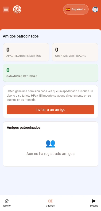 Identifique: ⁨« Amigos referidos »⁩. La cuenta de demostración no tiene entradas en esta lista.