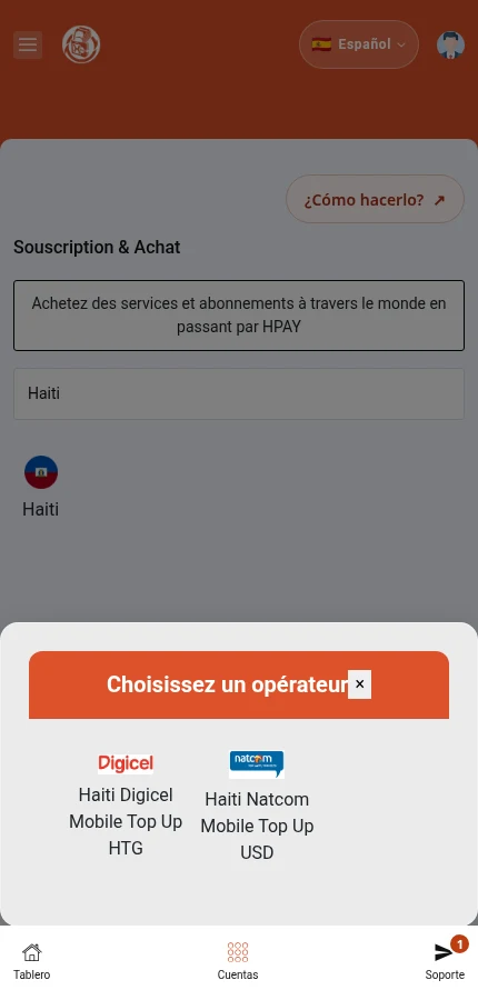 El catálogo real muestra los operadores disponibles para Haití. El recorrido ilustrado continúa con Haiti Digicel.