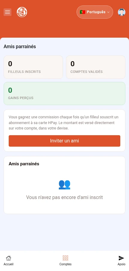 Identifique: ⁨« Amis parrainés »⁩. A conta de demonstração não tem entradas nesta lista.