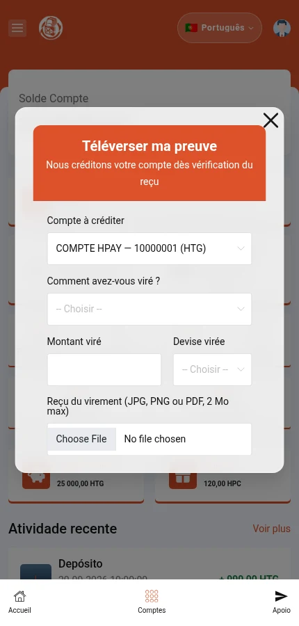 Identifique: ⁨« Compte à créditer »⁩ · ⁨« Comment avez-vous viré ? »⁩. Desloque esta janela. A referência da transação e o botão de envio estão abaixo da parte fotografada.