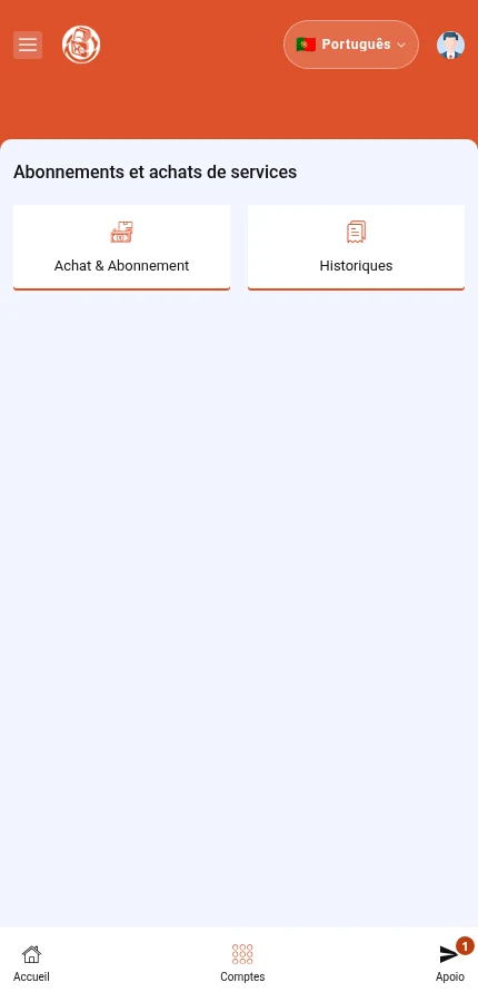 Toque em ⁨« Achat & Abonnement »⁩ para escolher uma oferta. ⁨« Historiques »⁩ abre as compras anteriores.
